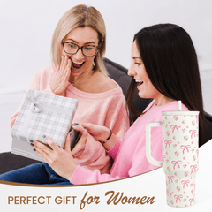 Bow Tumbler with Handle 40oz, Stainless Steel Insulated Tumblers Coffee Travel Cup with Slider Straw Lid, Gifts for Women Teen Girls Birthday Christmas