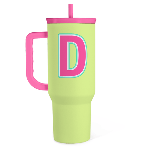 Monogrammed Tumbler with Handle 40oz, Letter D Tumblers Coffee Travel Cup with Straw, Personalized Monogram Initial Gifts for Women Girls, Customized Gifts for Christmas Birthday Mothers Day