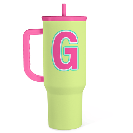 Monogrammed Tumbler with Handle 40oz, Letter G Tumblers Coffee Travel Cup with Straw, Personalized Monogram Initial Gifts for Women Girls, Customized Gifts for Christmas Birthday Mothers Day