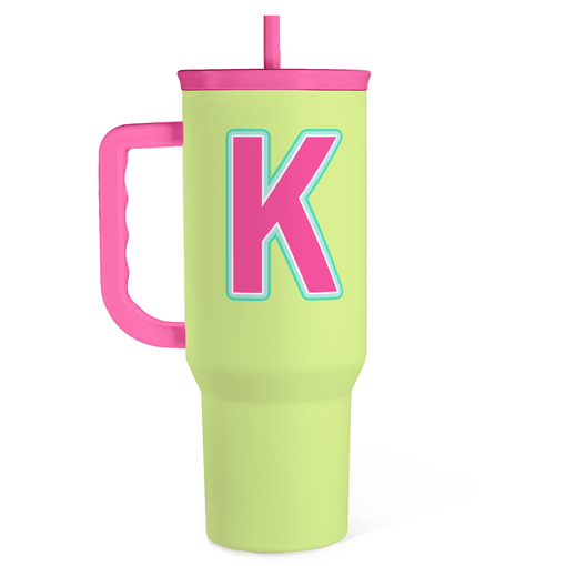 Monogrammed Tumbler with Handle 40oz, Letter K Tumblers Coffee Travel Cup with Straw, Personalized Monogram Initial Gifts for Women Girls, Customized Gifts for Christmas Birthday Mothers Day