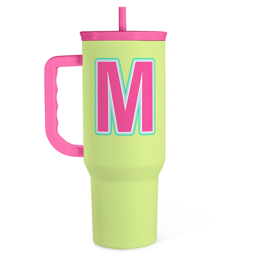 Monogrammed Tumbler with Handle 40oz, Letter M Tumblers Coffee Travel Cup with Straw, Personalized Monogram Initial Gifts for Women Girls, Customized Gifts for Christmas Birthday Mothers Day