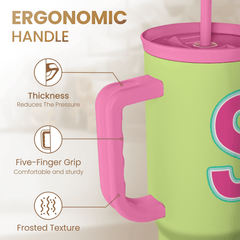 Monogrammed Tumbler with Handle 40oz, Letter S Tumblers Coffee Travel Cup with Straw, Personalized Monogram Initial Gifts for Women Girls, Customized Gifts for Christmas Birthday Mothers Day