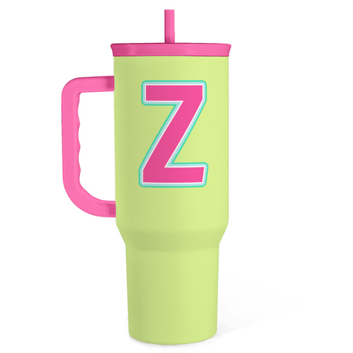 Monogrammed Tumbler with Handle 40oz, Letter Z Tumblers Coffee Travel Cup with Straw, Personalized Monogram Initial Gifts for Women Girls, Customized Gifts for Christmas Birthday Mothers Day