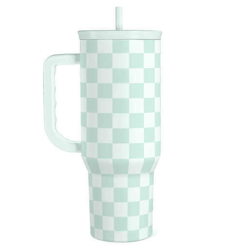 Checkered Tumbler with Handle 40oz, Mint Checker Cup Stainless Steel Insulated Tumblers Coffee Travel Mug Cups with Straw, Gifts for Women Girls Teen Birthday Christmas