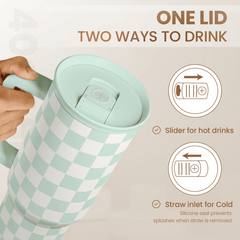 Checkered Tumbler with Handle 40oz, Mint Checker Cup Stainless Steel Insulated Tumblers Coffee Travel Mug Cups with Straw, Gifts for Women Girls Teen Birthday Christmas