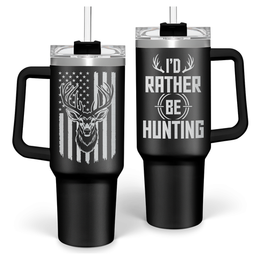 I'd Rather Be Hunting Tumbler with Handle for Men 40oz, Hunter Gifts for Dad Grandpa Husband Boyfriend, Hunters Stainless Steel Coffee Cup, Gifts for Birthday Christmas Fathers Day