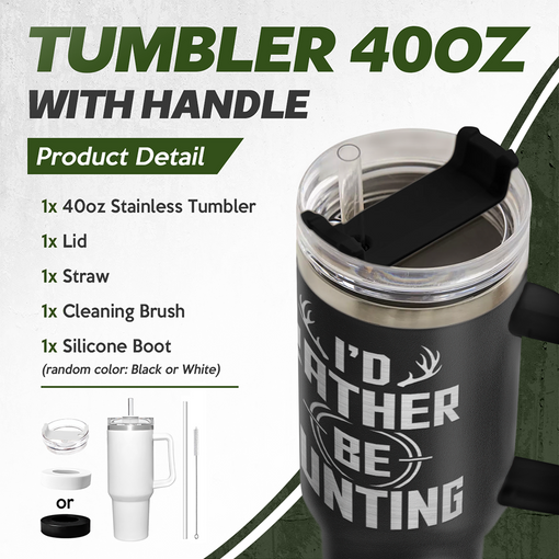 I'd Rather Be Hunting Tumbler with Handle for Men 40oz, Hunter Gifts for Dad Grandpa Husband Boyfriend, Hunters Stainless Steel Coffee Cup, Gifts for Birthday Christmas Fathers Day