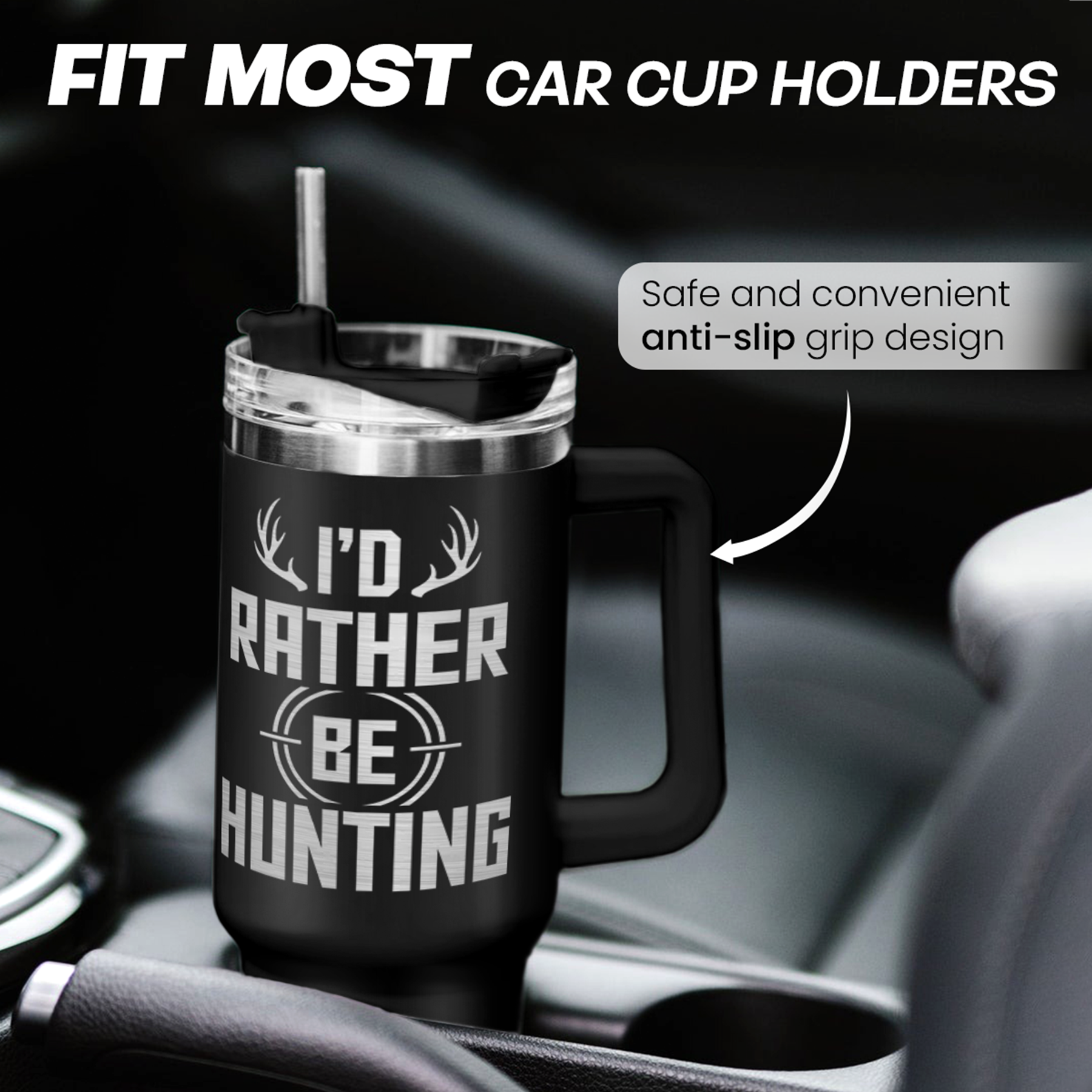 I'd Rather Be Hunting Tumbler with Handle for Men 40oz, Hunter Gifts for Dad Grandpa Husband Boyfriend, Hunters Stainless Steel Coffee Cup, Gifts for Birthday Christmas Fathers Day