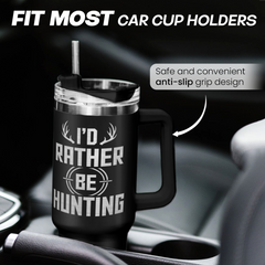 I'd Rather Be Hunting Tumbler with Handle for Men 40oz, Hunter Gifts for Dad Grandpa Husband Boyfriend, Hunters Stainless Steel Coffee Cup, Gifts for Birthday Christmas Fathers Day