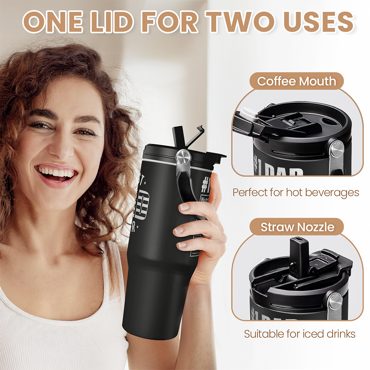 Best Dad Ever 30oz Stainless Steel Insulated Tumbler Flip Straw Lid Handle