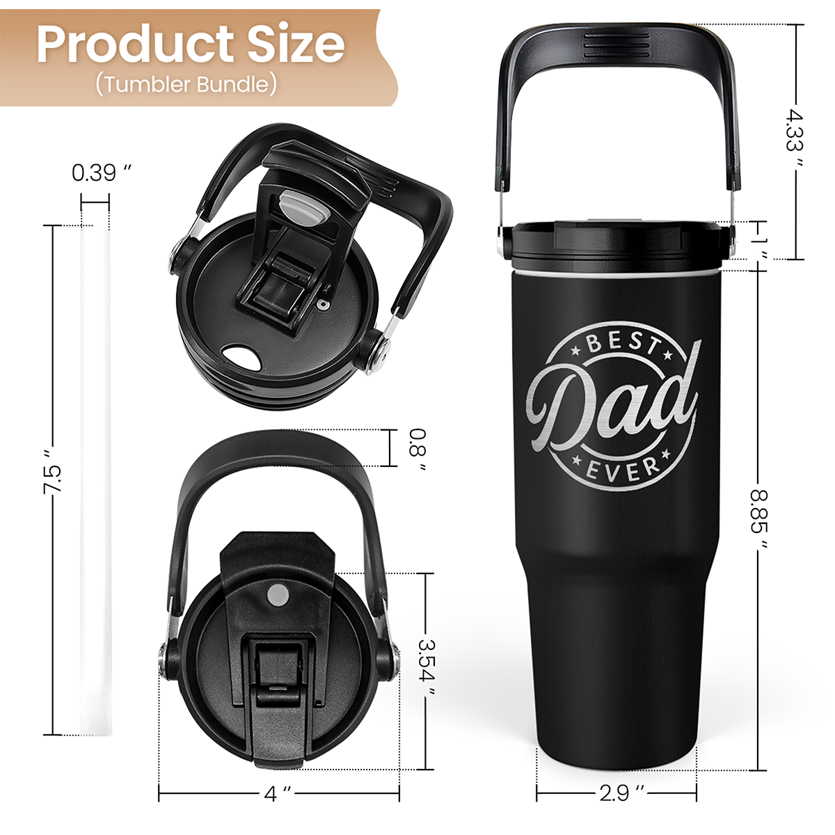 Best Dad Ever 30oz Stainless Steel Insulated Tumbler Flip Straw Lid