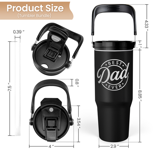 Best Dad Ever Tumbler 30oz, Stainless Steel Insulated Tumblers Travel Cup with Carry Handle & Flip Straw Lid, Gifts for Dad from Daughter Son, Dads Gift for Birthday Christmas Fathers Day