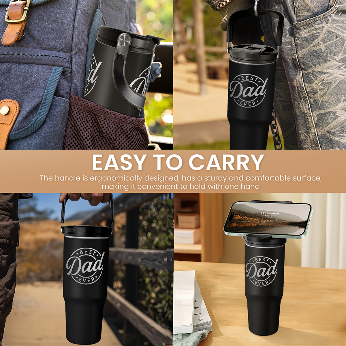 Best Dad Ever 30oz Stainless Steel Insulated Tumbler Flip Straw Lid