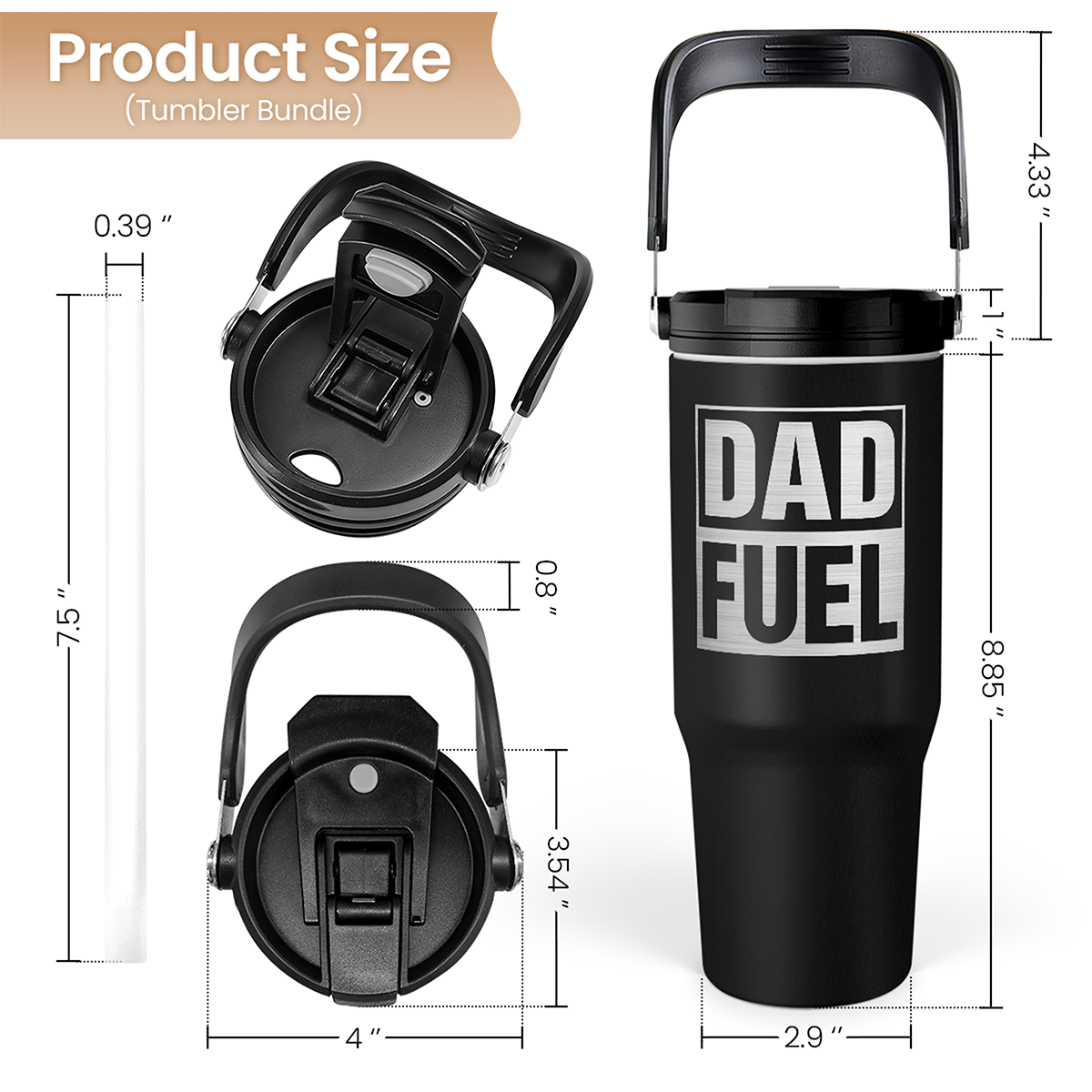 Dad Fuel Flip Straw Tumbler with Handle 30oz
