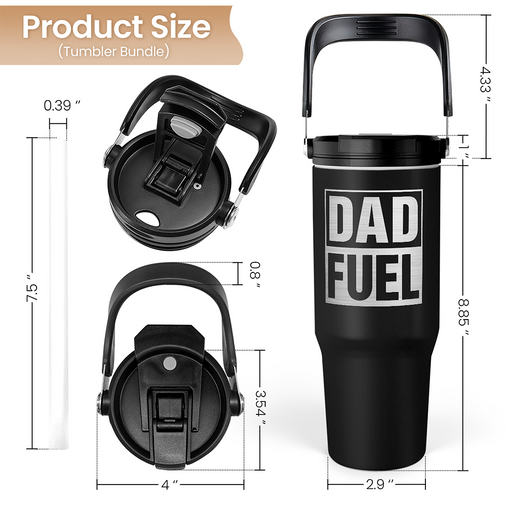 Dad Tumbler 30oz, Dad Fuel Stainless Steel Insulated Tumblers Travel Cup with Carry Handle & Flip Straw Lid, Gifts for Dad from Daughter Son, Dads Gift for Birthday Christmas Fathers Day