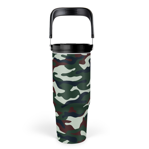 Camo Tumbler with Handle 30oz - Camouflage Tumblers Stainless Steel Insulated Flip Straw Coffee Travel Cup, Gifts for Men Veteran Hunting Lover Sport Outdoor Workout