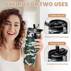Camo Tumbler with Handle 30oz - Camouflage Tumblers Stainless Steel Insulated Flip Straw Coffee Travel Cup, Gifts for Men Veteran Hunting Lover Sport Outdoor Workout