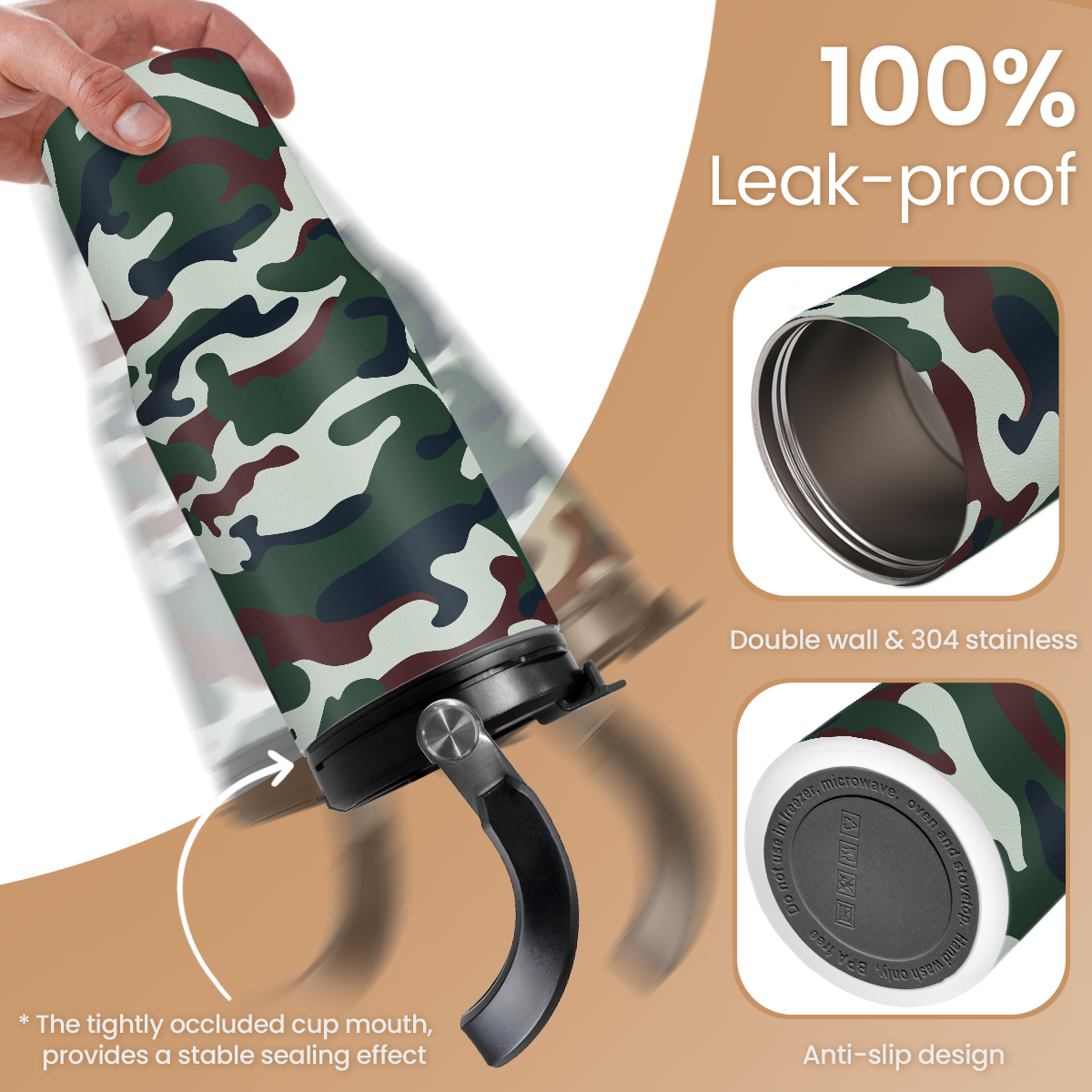 Camo Tumbler with Handle 30oz - Camouflage Tumblers Stainless Steel Insulated Flip Straw Coffee Travel Cup, Gifts for Men Veteran Hunting Lover Sport Outdoor Workout
