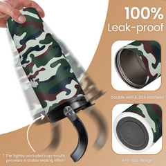 Camo Tumbler with Handle 30oz - Camouflage Tumblers Stainless Steel Insulated Flip Straw Coffee Travel Cup, Gifts for Men Veteran Hunting Lover Sport Outdoor Workout