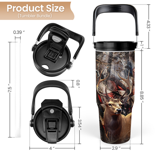 Hunting Gift for Men, Deer Hunting Tumbler with Handle, 30oz Flip Straw Stainless Steel Insulated Coffee Travel Cup, Gifts for Hunter Dad Grandpa for Birthday Christmas Fathers Day