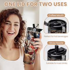 Hunting Gift for Men, Deer Hunting Tumbler with Handle, 30oz Flip Straw Stainless Steel Insulated Coffee Travel Cup, Gifts for Hunter Dad Grandpa for Birthday Christmas Fathers Day