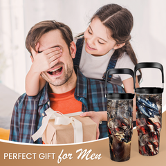 Hunting Gift for Men, Deer Hunting Tumbler with Handle, 30oz Flip Straw Stainless Steel Insulated Coffee Travel Cup, Gifts for Hunter Dad Grandpa for Birthday Christmas Fathers Day