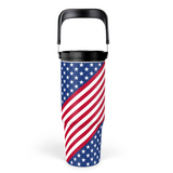 Blue American Flag Flip Straw Tumbler with Handle 30oz