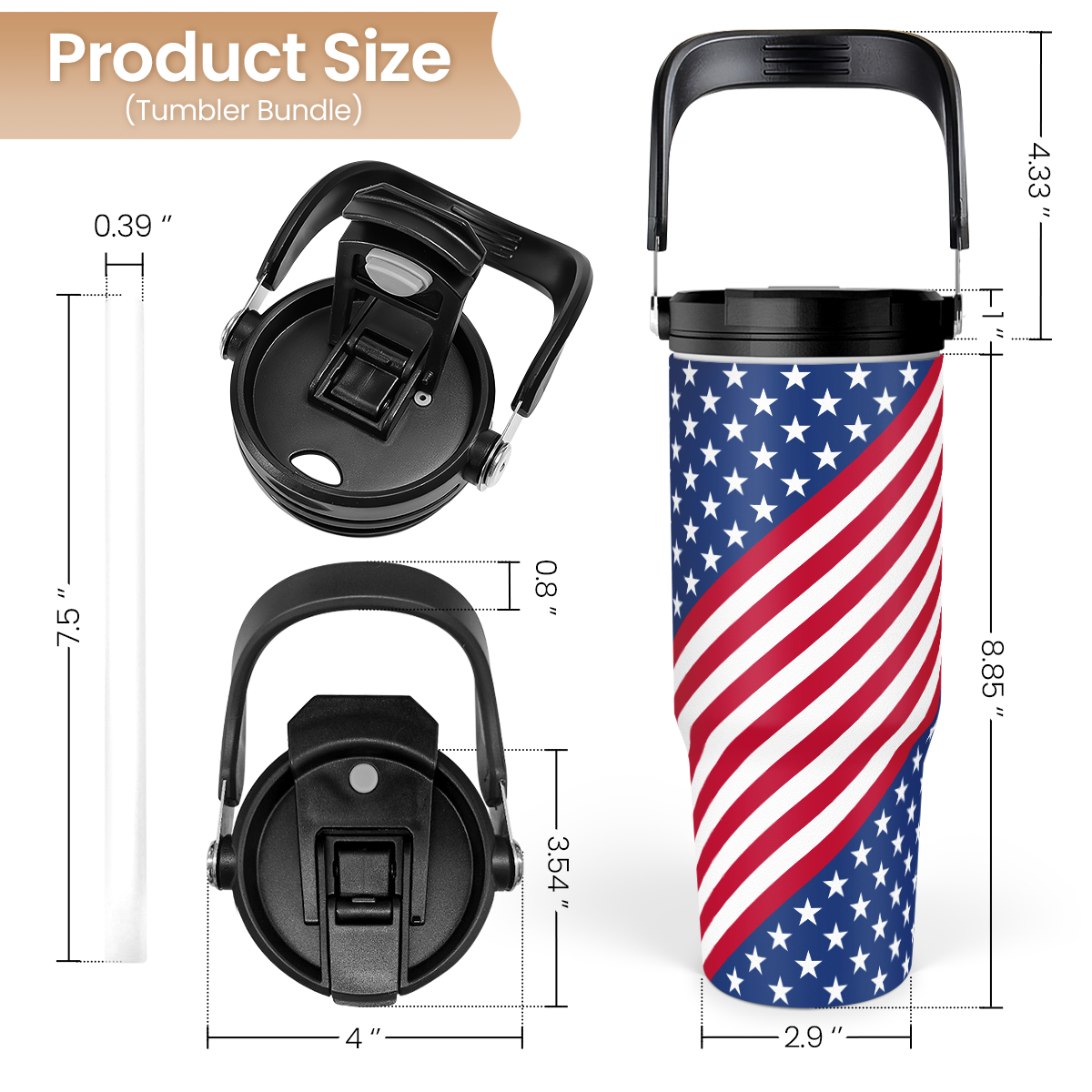 Blue American Flag Flip Straw Tumbler with Handle 30oz