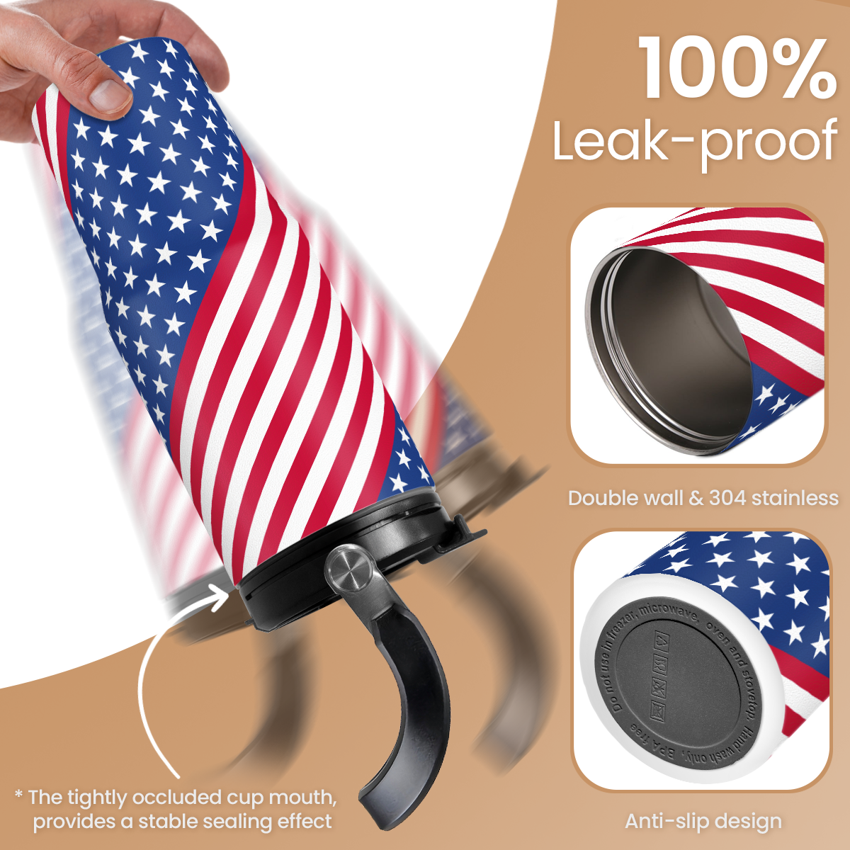 Blue American Flag Flip Straw Tumbler with Handle 30oz