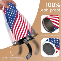 American Flag Tumbler with Handle 30oz, Stainless Steel Insulated Flip Straw Tumblers Coffee Travel Mug Cup, USA America Gifts for Women Men for Birthday Christmas