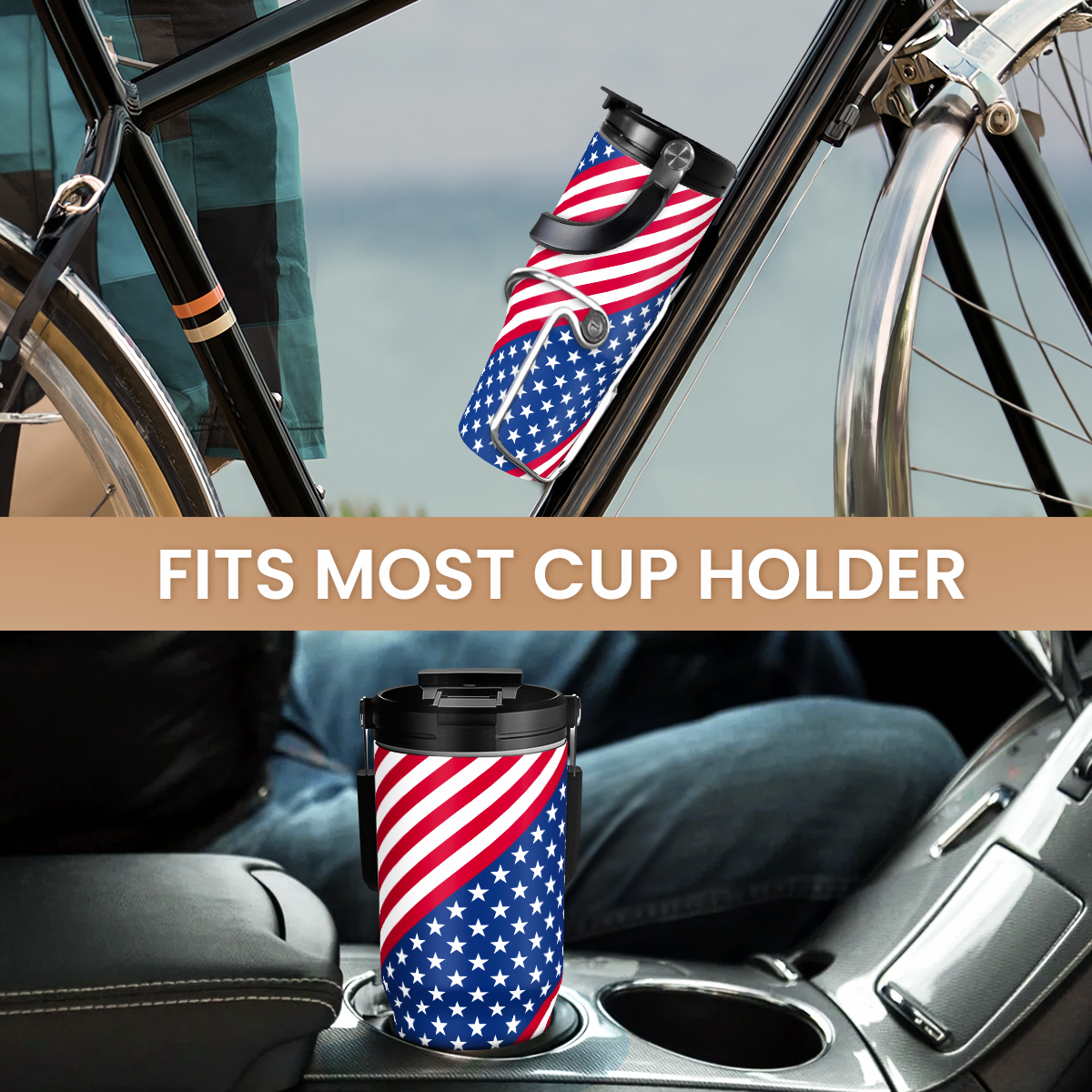 Blue American Flag Flip Straw Tumbler with Handle 30oz