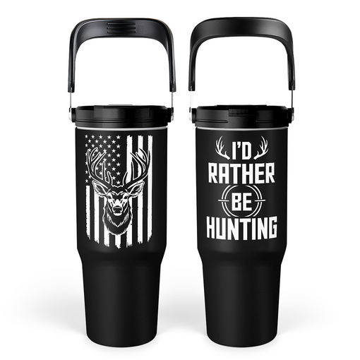 Hunting Gift for Men, Deer Hunting Tumbler with Handle, 30oz Flip Straw Stainless Steel Insulated Coffee Travel Cup, Gifts for Hunter Dad Grandpa on Birthday Christmas Fathers Day