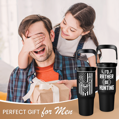 Hunting Gift for Men, Deer Hunting Tumbler with Handle, 30oz Flip Straw Stainless Steel Insulated Coffee Travel Cup, Gifts for Hunter Dad Grandpa on Birthday Christmas Fathers Day