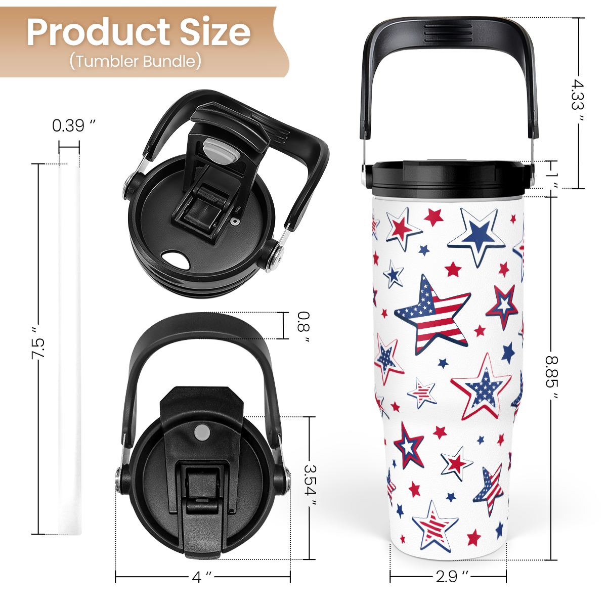White Star Flip Straw Tumbler with Handle 30oz