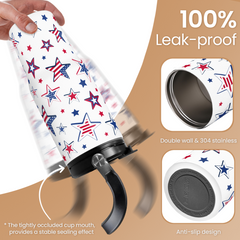 American Flag Star Tumbler with Handle 30oz, Stainless Steel Insulated Flip Straw Tumblers Coffee Travel Mug Cup, USA America Gifts for Women Girl for Birthday Christmas