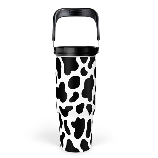 Cow Print Tumbler with Handle, 30oz Flip Straw Stainless Steel Tumblers Coffee Travel Cup, Cowgirl Tumbler Gifts for Women Girls for Birthday Christmas Mothers Day