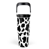 Black Cow Print Flip Straw Tumbler with Handle 30oz