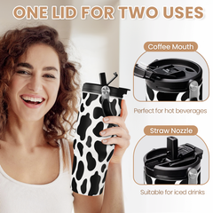 Cow Print Tumbler with Handle, 30oz Flip Straw Stainless Steel Tumblers Coffee Travel Cup, Cowgirl Tumbler Gifts for Women Girls for Birthday Christmas Mothers Day