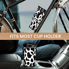 Black Cow Print Flip Straw Tumbler with Handle 30oz