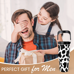 Black Cow Print Flip Straw Tumbler with Handle 30oz