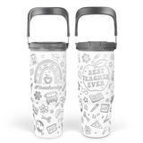 White Teacher Flip Straw Tumbler with Handle 30oz