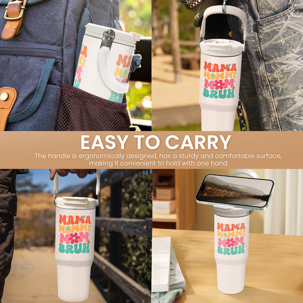 Funny Mom Tumbler 30oz, Mama Mommy Mom Bruh Stainless Steel Insulated Coffee Travel Mug with Handle & Flip Straw Lid, Gifts for Mommy, Presents for Mom for Christmas Birthday Mothers Day Valentines