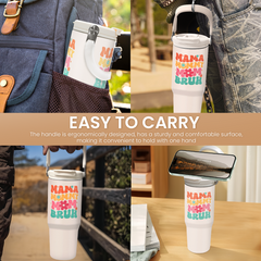 Funny Mom Tumbler 30oz, Mama Mommy Mom Bruh Stainless Steel Insulated Coffee Travel Mug with Handle & Flip Straw Lid, Gifts for Mommy, Presents for Mom for Christmas Birthday Mothers Day Valentines