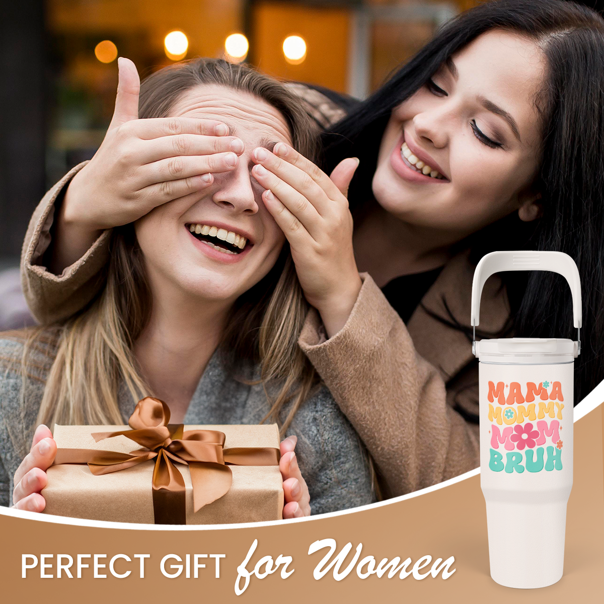 Funny Mom Tumbler 30oz, Mama Mommy Mom Bruh Stainless Steel Insulated Coffee Travel Mug with Handle & Flip Straw Lid, Gifts for Mommy, Presents for Mom for Christmas Birthday Mothers Day Valentines