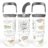 White Christian Flip Straw Tumbler with Handle 30oz