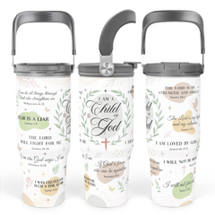 Christian Tumbler with Handle 30oz, Religious Gifts for Women, Inspirational Gifts for Her for Birthday Christmas Mothers Day, Stainless Steel Flip Straw Insulated Tumblers Coffee Travel Cup