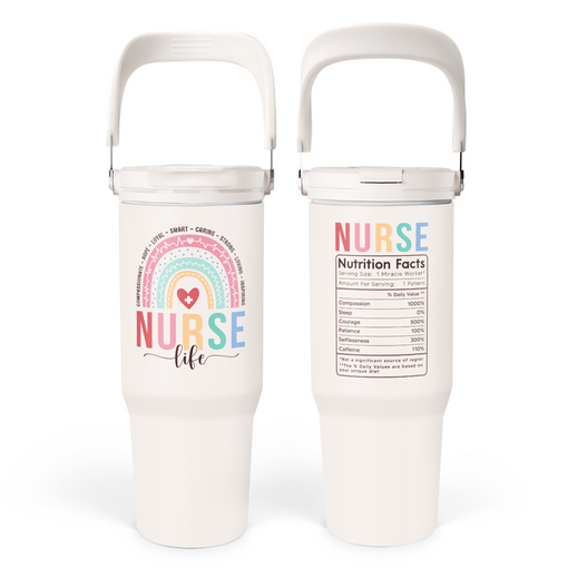 Nurse Gifts for Women, Nurse Nutrition Facts Tumbler with Handle 30oz Flip Straw Stainless Steel Coffee Travel Cup , Nurse Appreciation Gifts for Birthday Christmas Nurse Week Graduation