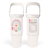 White Nurse Flip Straw Tumbler with Handle 30oz