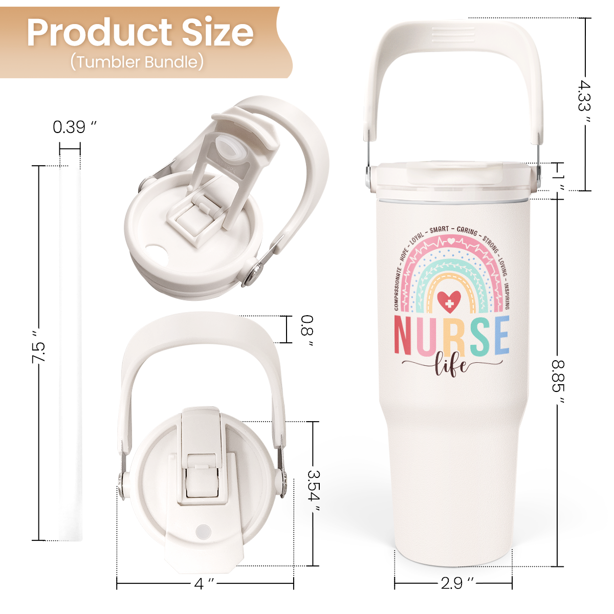 White Nurse Flip Straw Tumbler with Handle 30oz