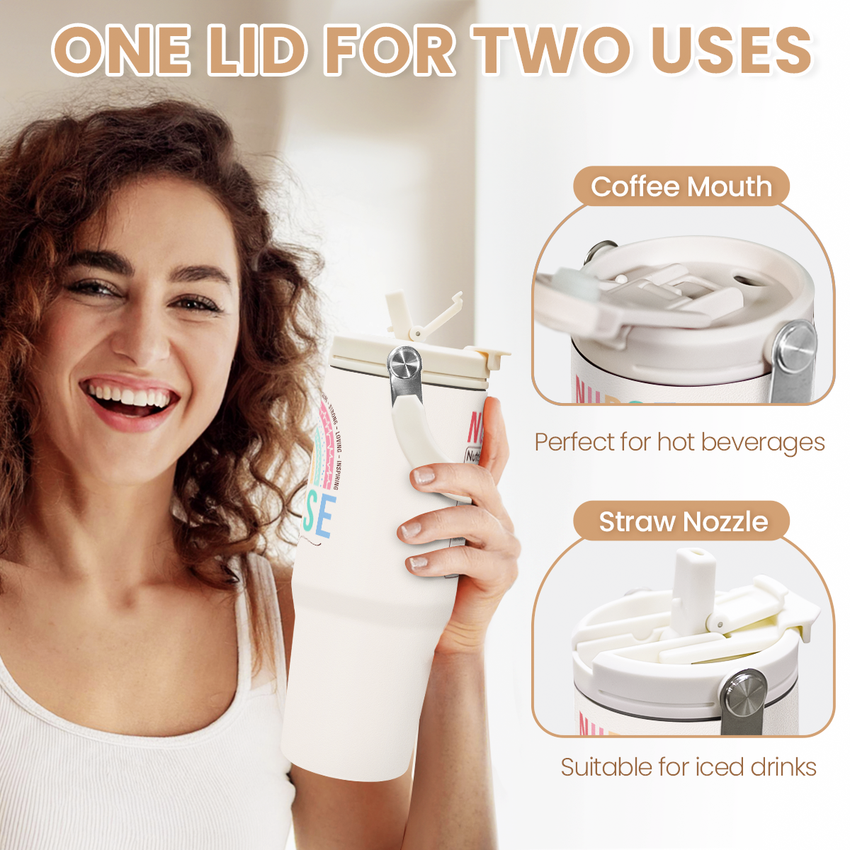 White Nurse Flip Straw Tumbler with Handle 30oz